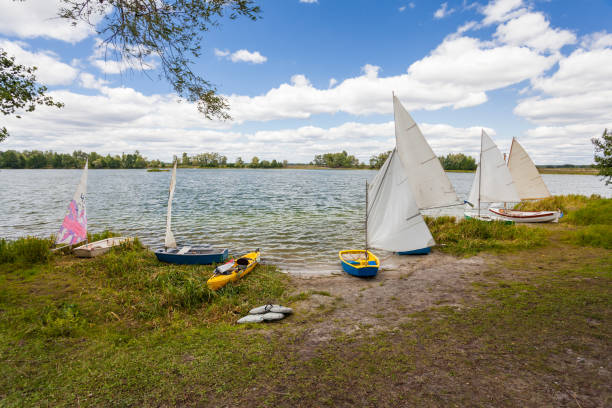 Yachts near the shore stock photo