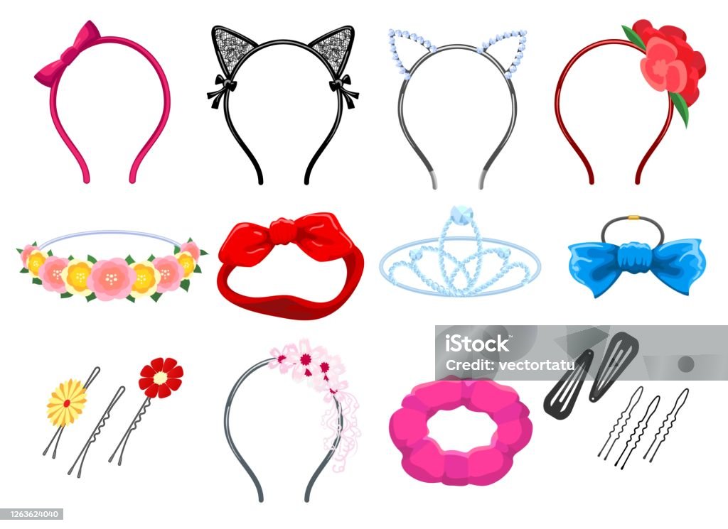 Women Hair Accessories Stock Illustration - Download Image Now - Flower,  Hair Bun, Crown - Headwear - iStock