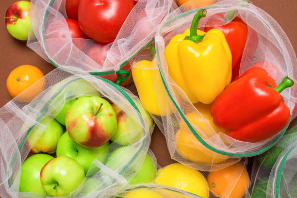 istock Fruits and vegetables in reusable eco-friendly mesh bags. 1263627498