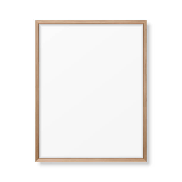 istock Vector 3d Realistic A4 Brown Wooden Simple Modern Frame Icon Closeup Isolated on White. It can be used for presentations. Design Template for Mockup, Front View 1263627641