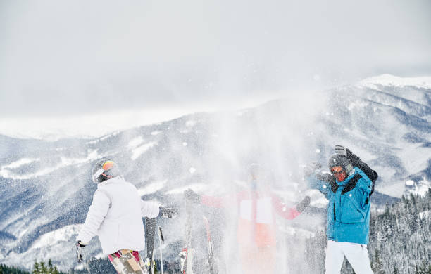 istock Skiers team having fun in snowy mountains. 1263627785