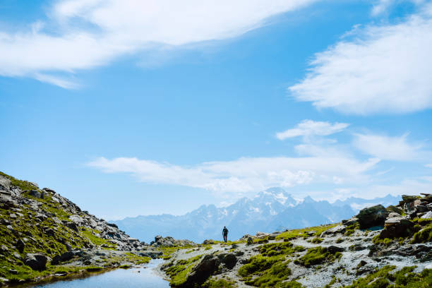 istock Hiker walking near alpine lake 1263631220
