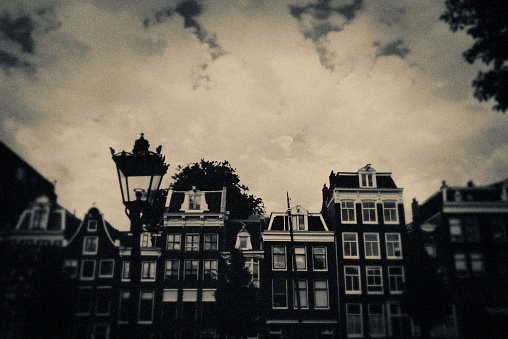 Amsterdam, Night, no people, street, bridge, canal, dusk, vintage,