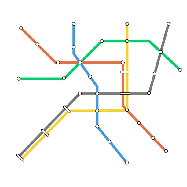 Vector illustration of Subway omnichannel metro map. Omni channel tube underground train line map