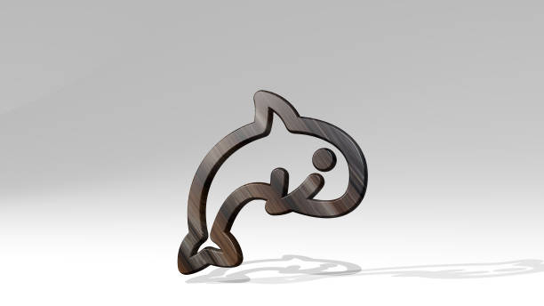 istock marine mammal dolphin casting shadow from a perspective. A thick sculpture made of metallic materials of 3D rendering. illustration and background 1263633430