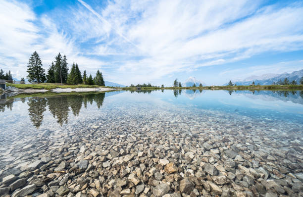 Mountain lake Speicherteich Gschwandtkopf, Seefeld, Tirol, Austria