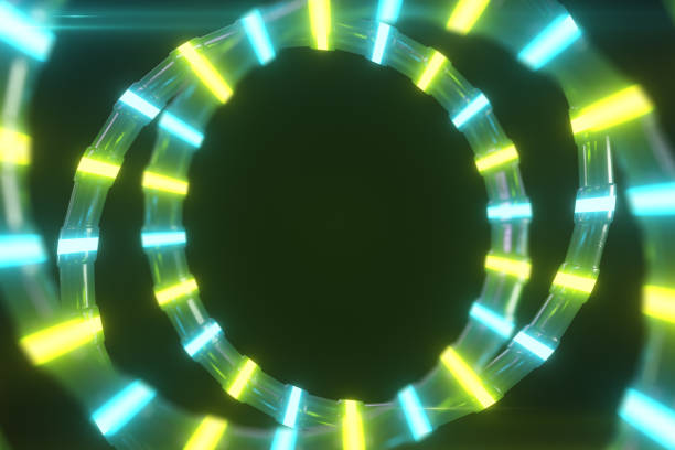 istock An abstract metallic structure with a neon glow spins in an endless loop. Modern light spectrum. 3d illustration 1263637370
