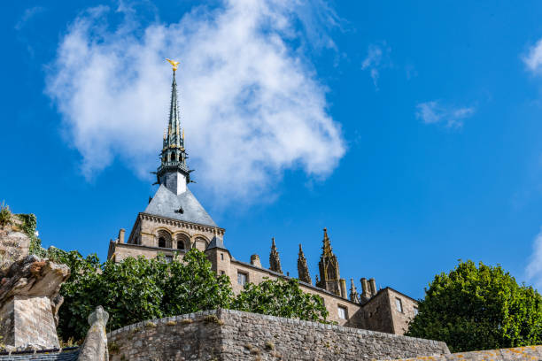 Looking up at Mont St Michel church spire