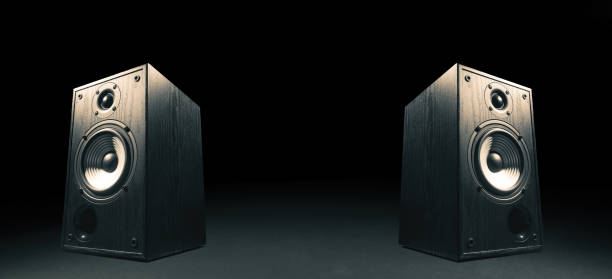 istock Two sound speakers on black 1263638823