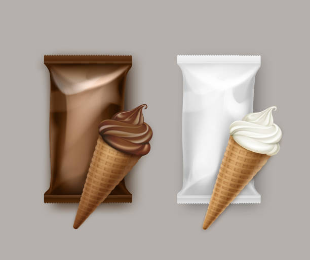 набор белого шоколада мороженое вафельный конус - melting ice cream cone chocolate frozen stock illustrations