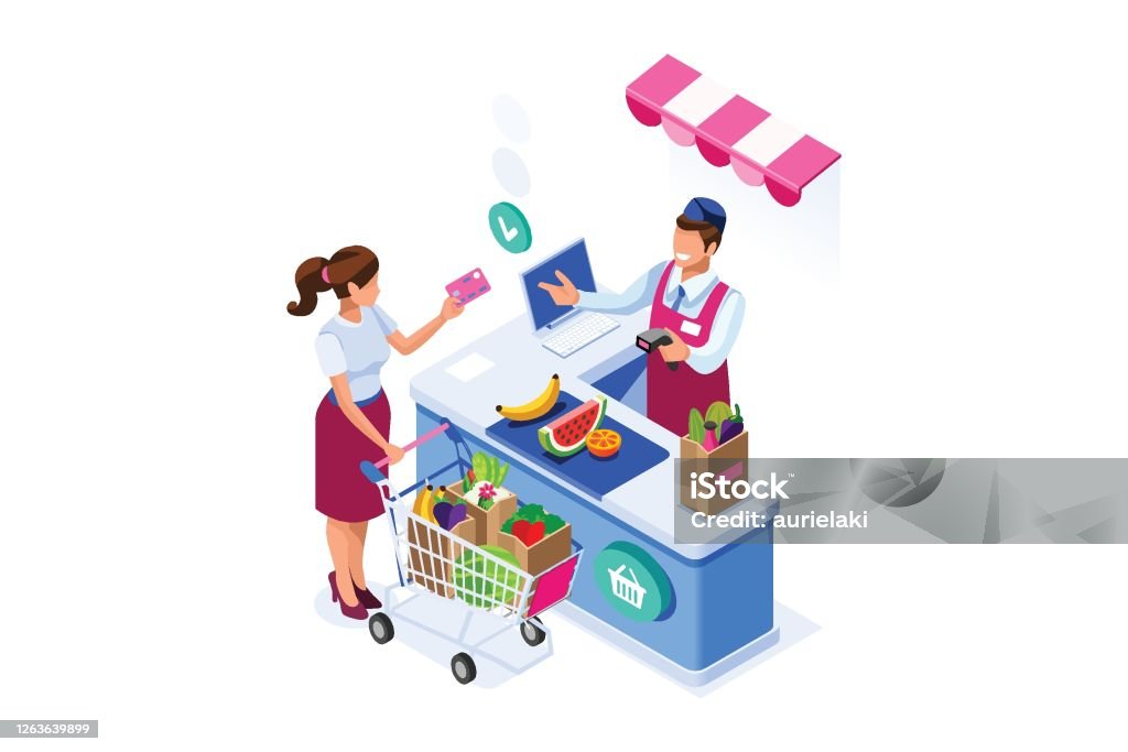 Supermarket Line Purchases At The Supermarket Flat Grocery Buyers Cartoon  Customers With Goods Cartoon Grocery Concept For Diagrams Infographic  Illustrations Or Other Graphic Assets Vector Stock Illustration - Download  Image Now - iStock