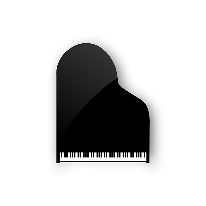 Grand piano instrument silhouette background cartoon icon top view. Vector piano keyboard.