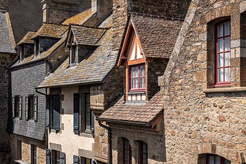 Various Mont St Michael village buildings in France