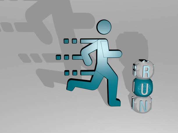 istock 3D illustration of RUN graphics and text around the icon made by metallic dice letters for the related meanings of the concept and presentations. running and background 1263640329