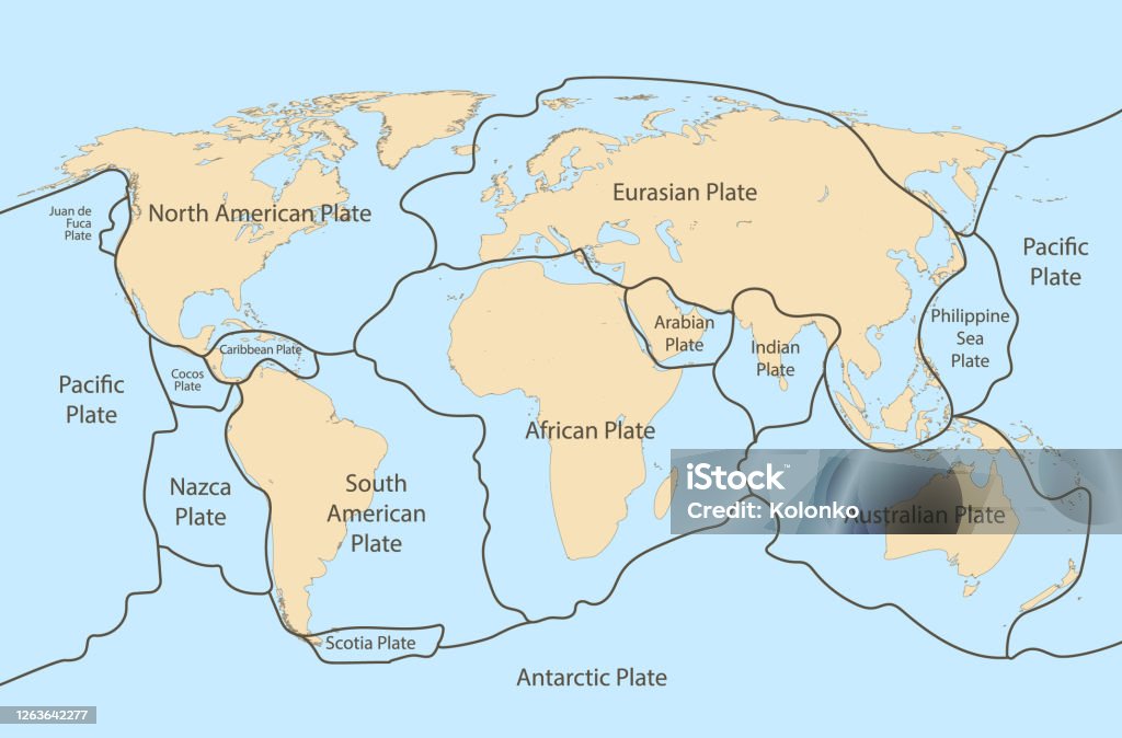 Tectonic Plate Earth Map Continental Ocean Pacific Volcano Lithosphere  Geography Plates Stock Illustration - Download Image Now - iStock