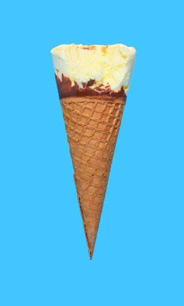 istock side view vanilla flaovr ice cream cone with a bite on a blue background 1263643060