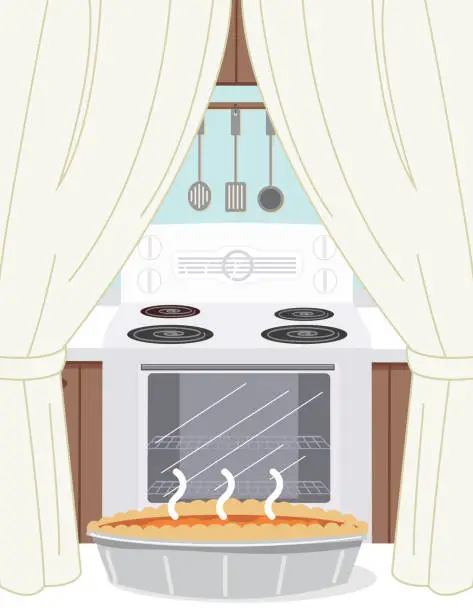 Vector illustration of Pumpkin Pie Cooling In The Window