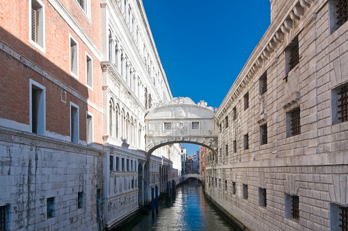 Bridge of Sighs (Ponte dei Sospiri) in Venice, Italy. Designed by Antonio Contino and built in 1600.