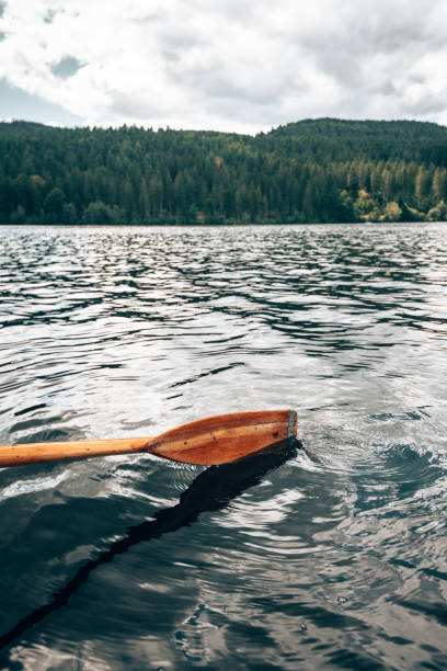 istock Oar rowing boat close up on a clear lake 1263646574