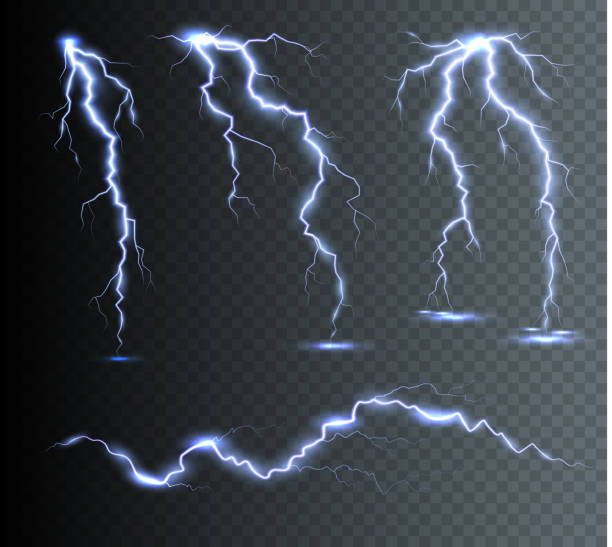 illustrazioni stock, clip art, cartoni animati e icone di tendenza di il potere di fulmini e scariche d'urto, tuoni, luminosità. bulloni del tuono isolati. - thunderstorm