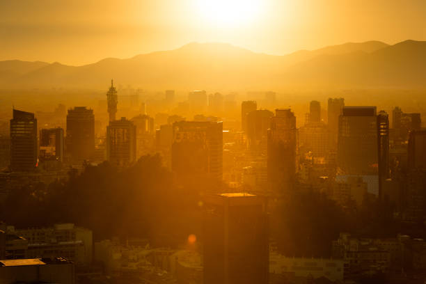 City skyline of the Historic downtown and civic center at Santiago de Chile.