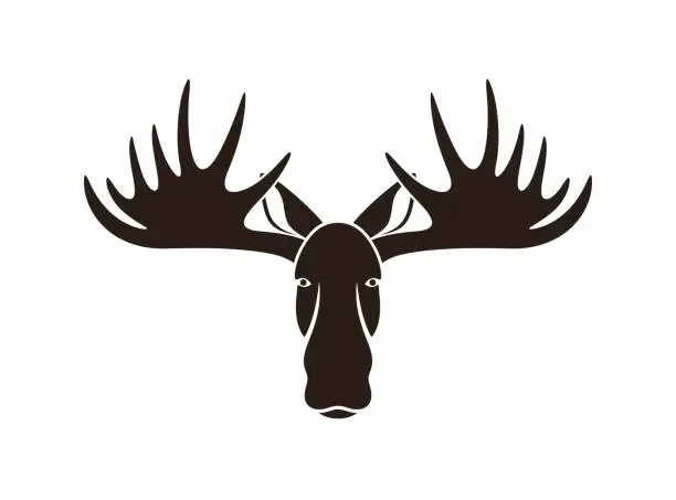 Vector illustration of Moose head logo. Isolated moose head on white background. Elk