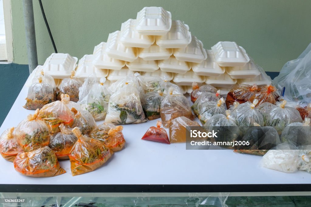 Free Thai food ,Donate for the poor. Pantry Stock Photo