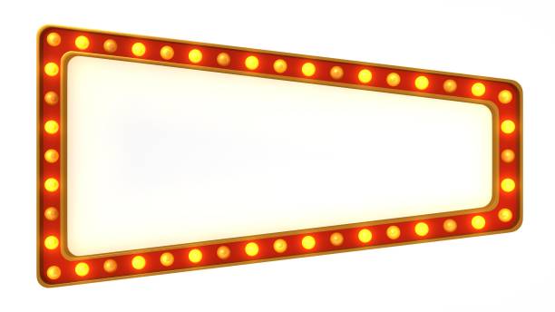 istock Red marquee gold border light board sign retro on white background. 3d rendering 1263654625