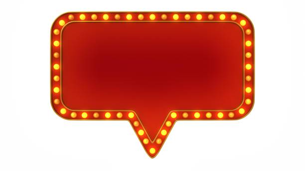 istock Red marquee gold border light board sign retro on white background. 3d rendering 1263654656