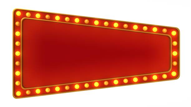 istock Red marquee gold border light board sign retro on white background. 3d rendering 1263654657