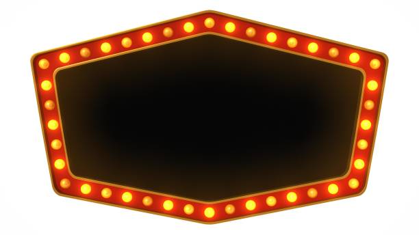 istock Red marquee gold border light board sign retro on white background. 3d rendering 1263654672