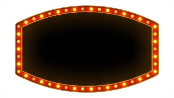 istock Red marquee gold border light board sign retro on white background. 3d rendering 1263654679