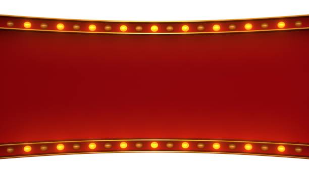 istock Red marquee gold border light board sign retro on white background. 3d rendering 1263654689