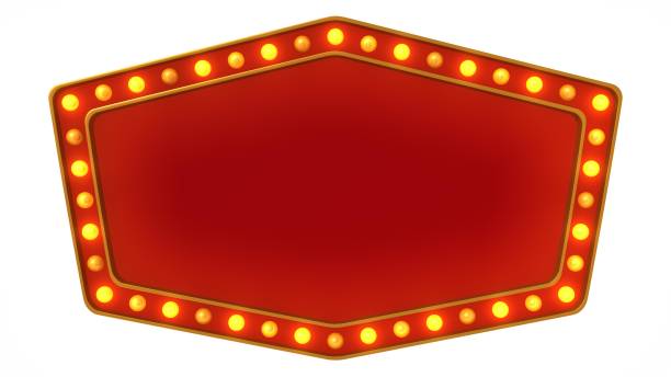 istock Red marquee gold border light board sign retro on white background. 3d rendering 1263654714