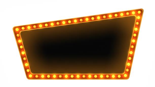istock Red marquee gold border light board sign retro on white background. 3d rendering 1263654731