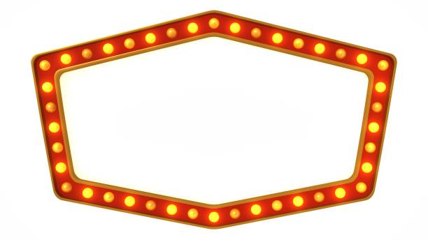 istock Red marquee gold border light board sign retro on white background. 3d rendering 1263654740