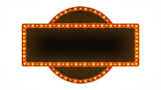 istock Red marquee gold border light board sign retro on white background. 3d rendering 1263654741