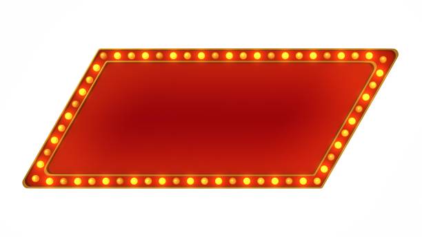 istock Red marquee gold border light board sign retro on white background. 3d rendering 1263654749