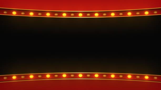 istock Red marquee gold border light board sign retro on white background. 3d rendering 1263654753