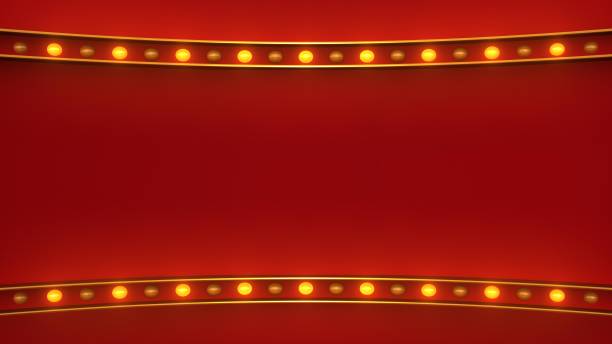 istock Red marquee gold border light board sign retro on white background. 3d rendering 1263654755