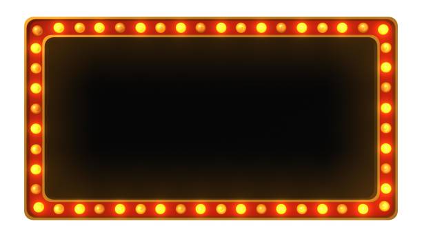 istock Red marquee gold border light board sign retro on white background. 3d rendering 1263654768