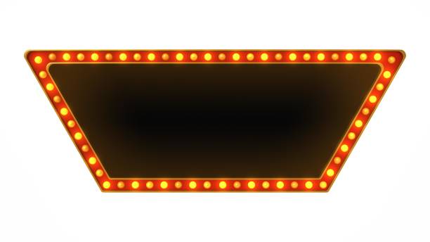 istock Red marquee gold border light board sign retro on white background. 3d rendering 1263654772