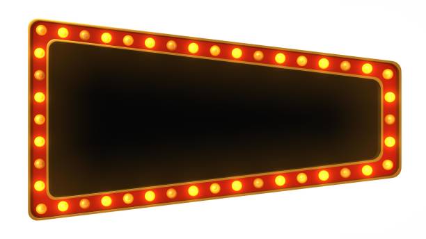 istock Red marquee gold border light board sign retro on white background. 3d rendering 1263654786