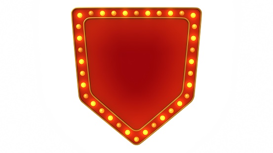 Red marquee gold border light board sign retro on white background. 3d rendering