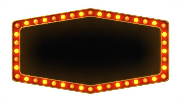 Red marquee gold border light board sign retro on white background. 3d rendering