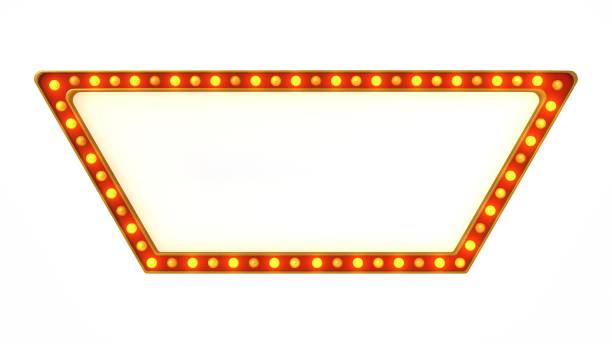 istock Red marquee gold border light board sign retro on white background. 3d rendering 1263654800
