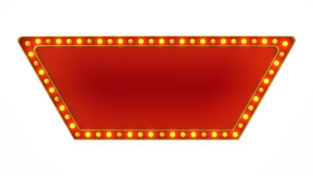 istock Red marquee gold border light board sign retro on white background. 3d rendering 1263654802