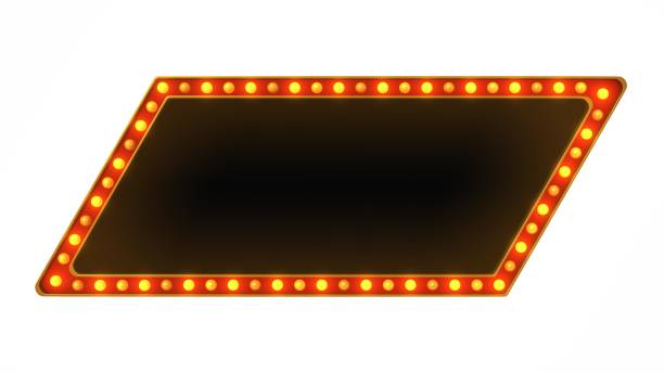 istock Red marquee gold border light board sign retro on white background. 3d rendering 1263654811