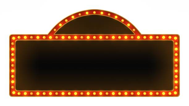 istock Red marquee gold border light board sign retro on white background. 3d rendering 1263654835
