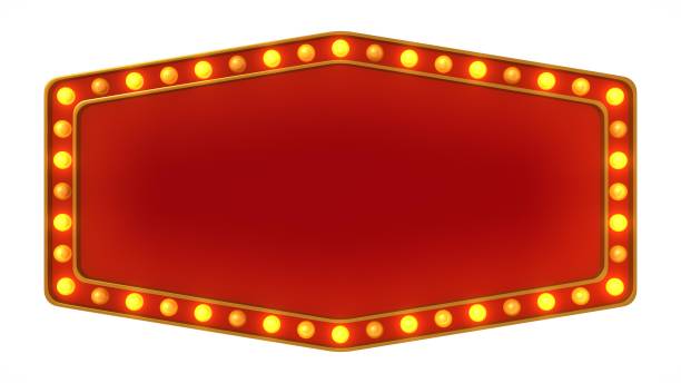 istock Red marquee gold light board sign retro on white background. 3d rendering 1263654889